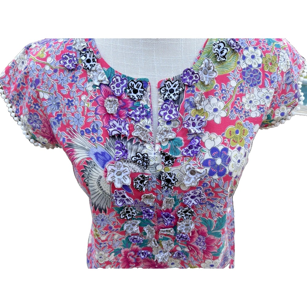 Calypso St Barth Boho Cotton Floral Bird Resort Embroidered Tunic Dress Small